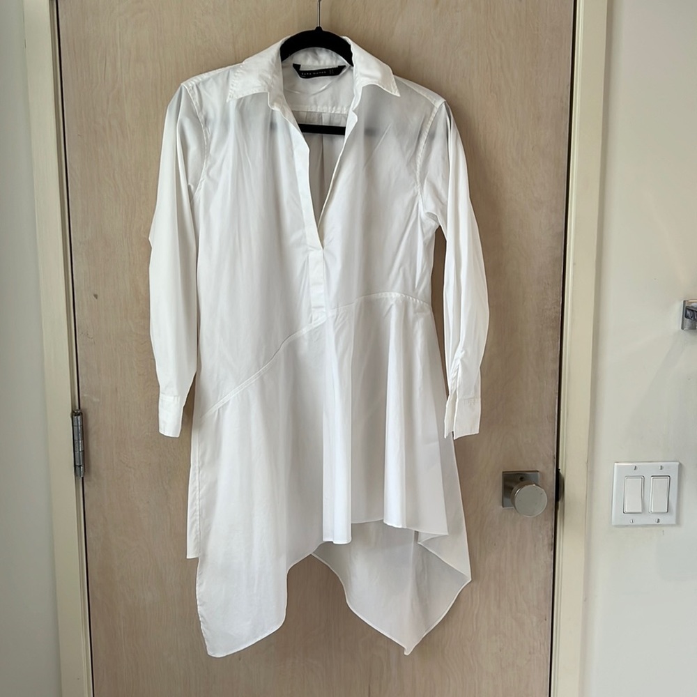 Zara asymmetrical shirt dress white